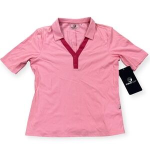 NEW Foray Golf Top Women's Large Pink V-Neck Henley Short Sleeve Athletic USA
